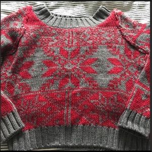 Free People Red and Gray Crew Neck Sweater